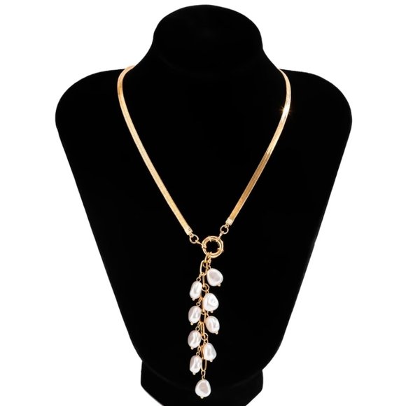 Kpop Irregular Pearl Pendant Snake Chain Tassel Choker Necklace - Picture 5 of 6